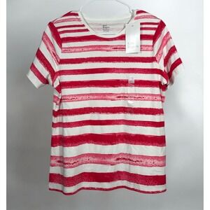 Kim Rogers Red White Stripe Cotton Perfectly Soft T-Shirt Tee Small Short Sleeve